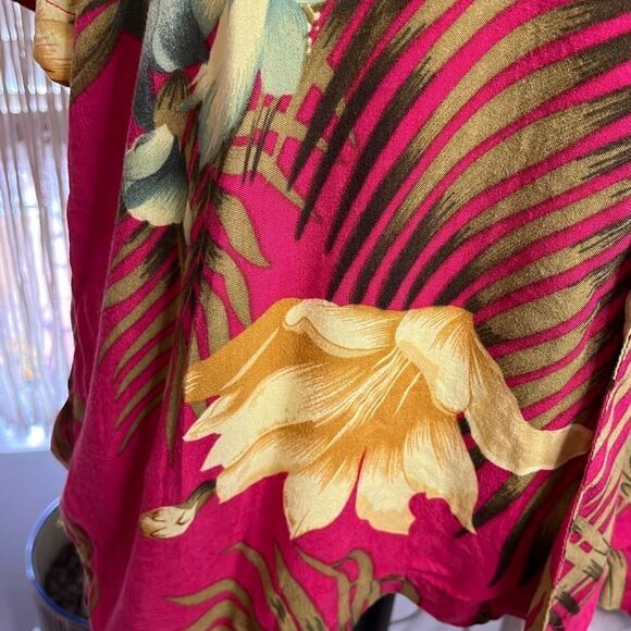 Vintage High Surf rayon Hawaiian shirt medium fuchsia yellow floral - Picture 5 of 16